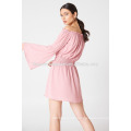 Pink Wide Long Sleeve Off Shoulder Pleated Polyester Daily Summer Dress Manufacture Wholesale Fashion Women Apparel (TA0161D)